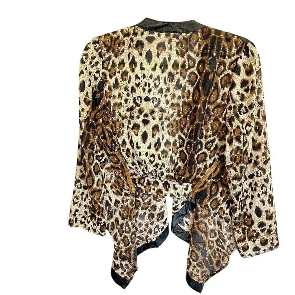 SSOULM Women's Leopard Print Open Front Blazer Jacket Size L top blouse - Picture 2 of 3